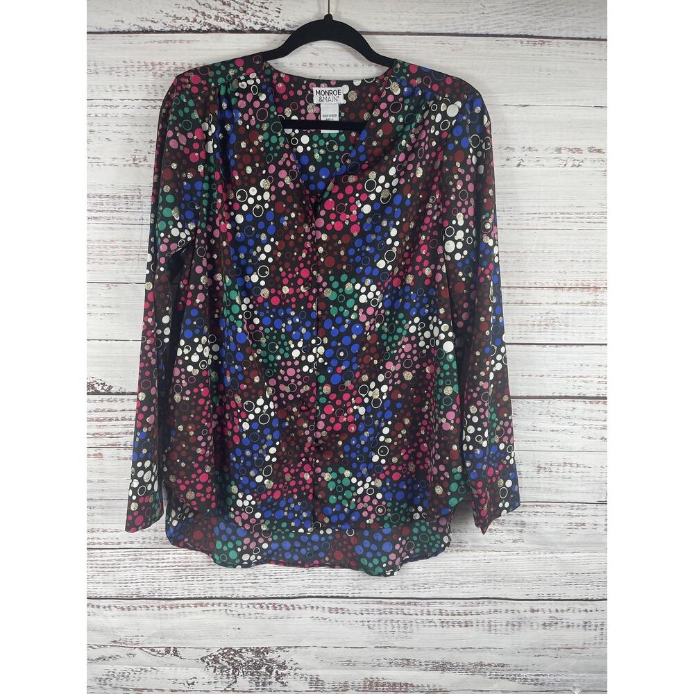Monroe & Main Blouse Women's Size L Multicolor Polka Dot Long Sleeve Glitter Top